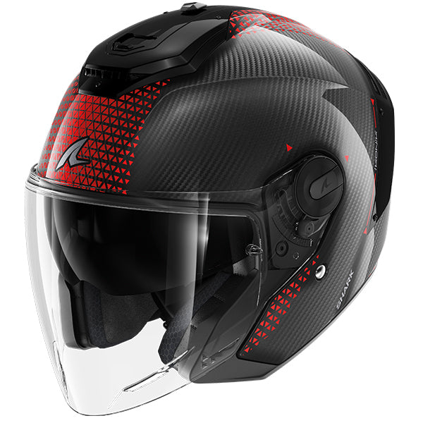 Shark RS Jet Carbon Open Face Helmet Ikonik Carbon / Red / Chrome FREE 1 YEAR Returns, FREE UK Delivery | ThrottleChimp