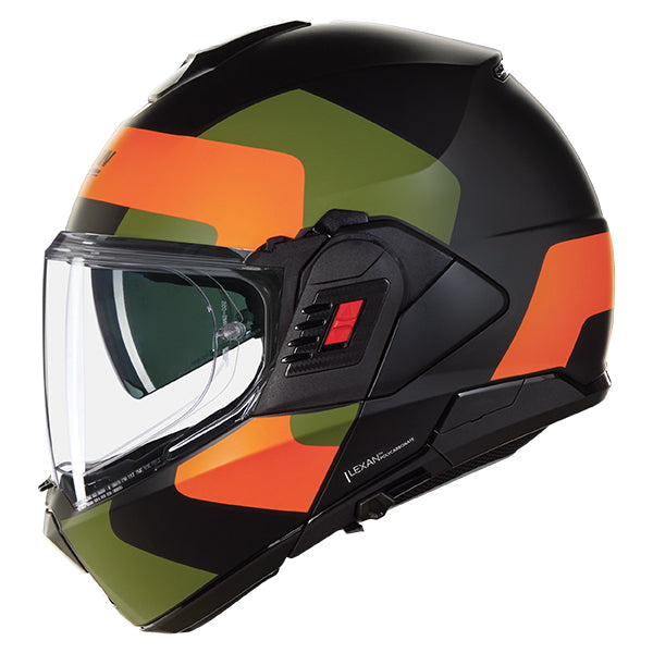 Nolan N120-1 Omocromo Modular Flip-Up Helmet Black / Orange / Green FREE 1 YEAR Returns, FREE UK Delivery | ThrottleChimp