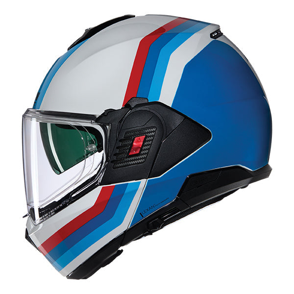 Nolan N120-1 Lineo Modular Flip-Up Helmet White / Blue / Red FREE 1 YEAR Returns, FREE UK Delivery | ThrottleChimp