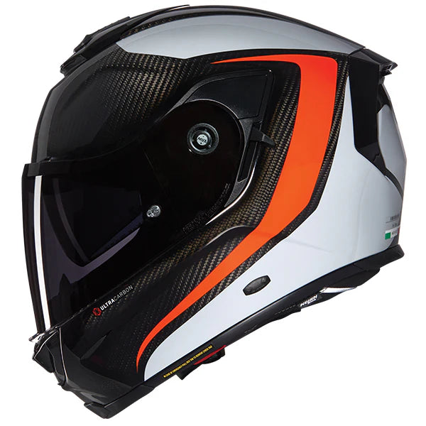 Nolan X-903 Ultra Carbon Intrigo Full Face Helmet Carbon / Orange / White FREE 1 YEAR Returns, FREE UK Delivery | ThrottleChimp