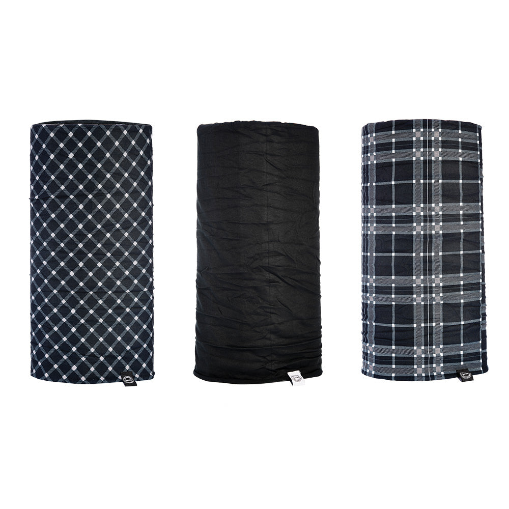 Oxford Comfy Neck Warmer Black / White / Tartan - Pack Of 3 (Image 2) - ThrottleChimp