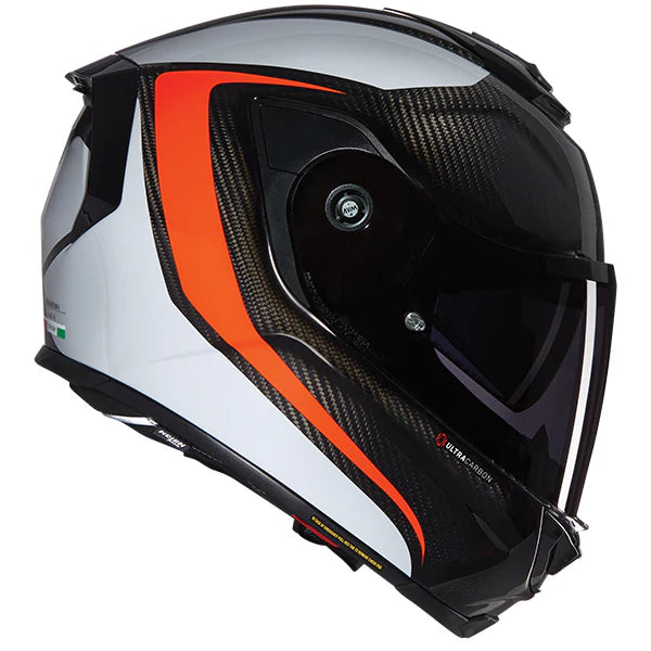 Nolan X-903 Ultra Carbon Intrigo Full Face Helmet Carbon / Orange / White FREE 1 YEAR Returns, FREE UK Delivery | ThrottleChimp