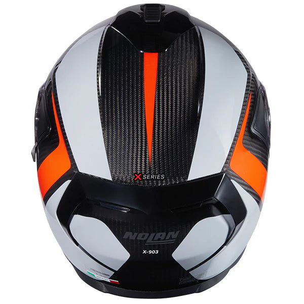 Nolan X-903 Ultra Carbon Intrigo Full Face Helmet Carbon / Orange / White FREE 1 YEAR Returns, FREE UK Delivery | ThrottleChimp