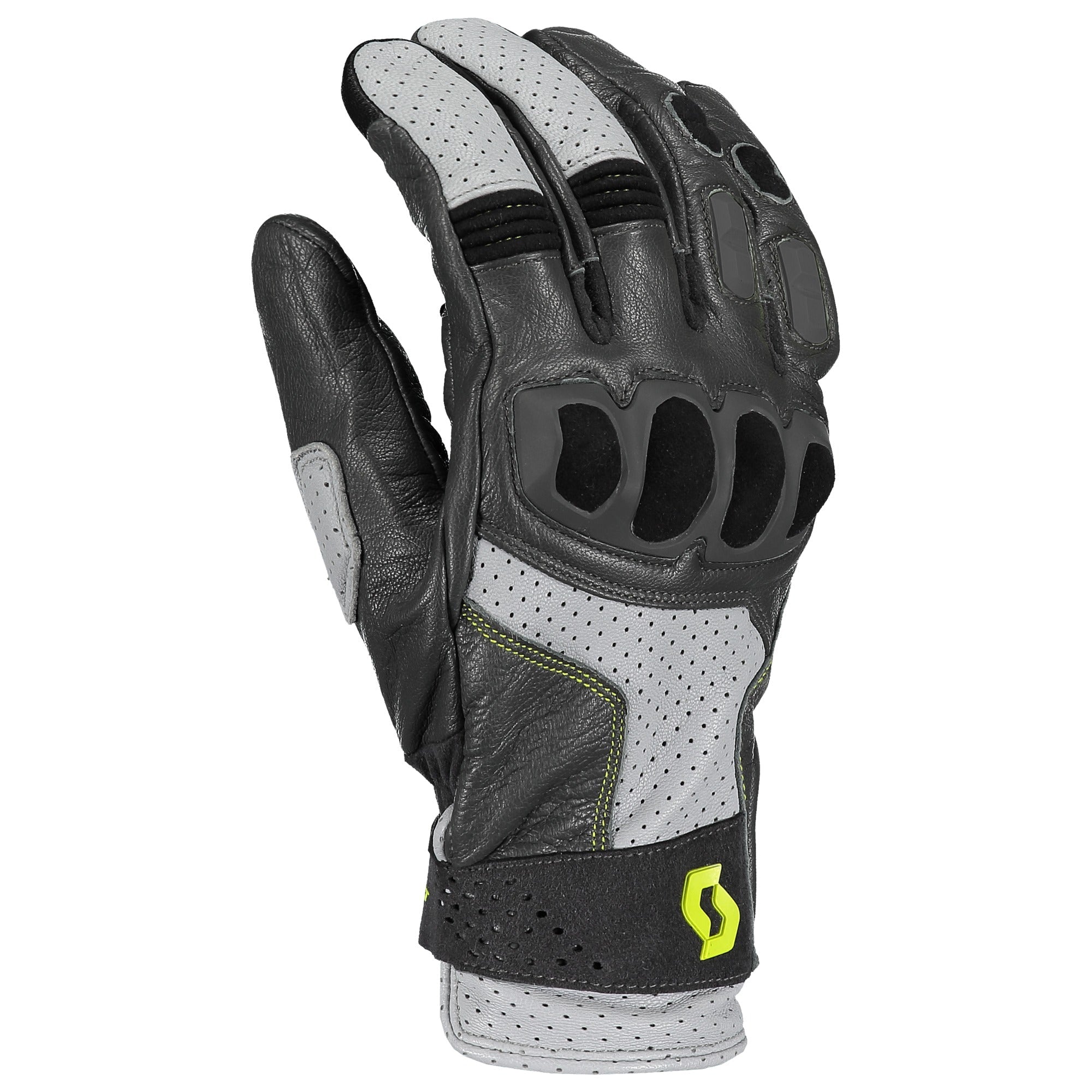 Scott Sport ADV Leather Gloves Dark Grey / Lime Green FREE 1 YEAR Returns, FREE UK Delivery | ThrottleChimp