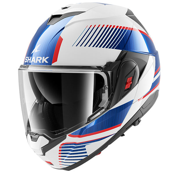 Shark OXO Flip Up Helmet Sikter White / Blue / Red FREE 1 YEAR Returns, FREE UK Delivery | ThrottleChimp