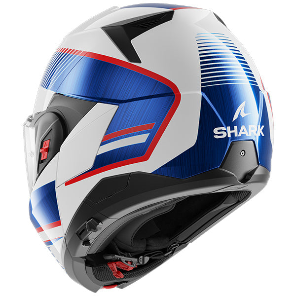 Shark OXO Flip Up Helmet Sikter White / Blue / Red FREE 1 YEAR Returns, FREE UK Delivery | ThrottleChimp