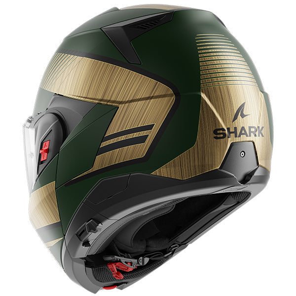 Shark OXO Flip Up Helmet Sikter Matt Green / Gold FREE 1 YEAR Returns, FREE UK Delivery | ThrottleChimp