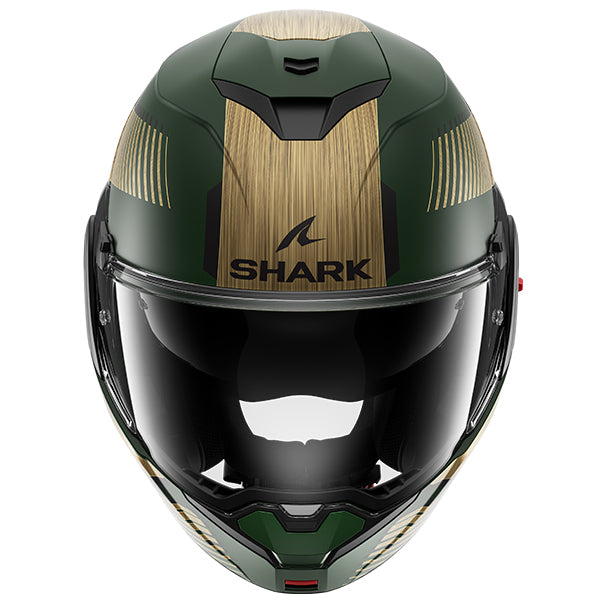 Shark OXO Flip Up Helmet Sikter Matt Green / Gold FREE 1 YEAR Returns, FREE UK Delivery | ThrottleChimp