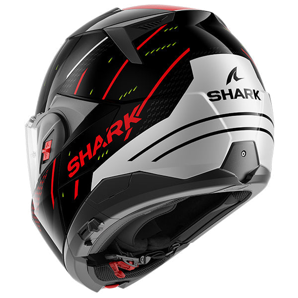 Shark OXO Flip Up Helmet Rydger Black / Silver / Red FREE 1 YEAR Returns, FREE UK Delivery | ThrottleChimp