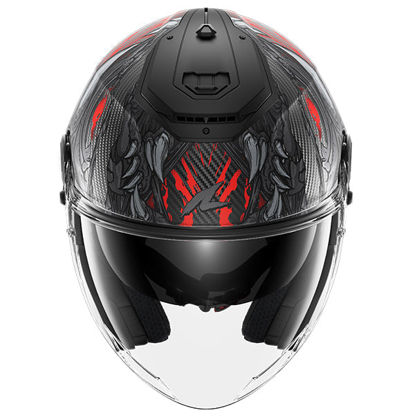 Shark RS Jet Carbon Open Face Helmet Shaytan Carbon / Red / Anthracite FREE 1 YEAR Returns, FREE UK Delivery | ThrottleChimp