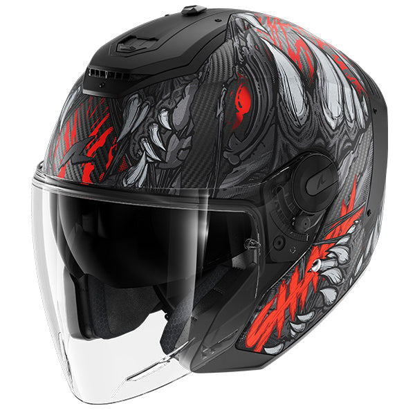 Shark RS Jet Carbon Open Face Helmet Shaytan Carbon / Red / Anthracite FREE 1 YEAR Returns, FREE UK Delivery | ThrottleChimp