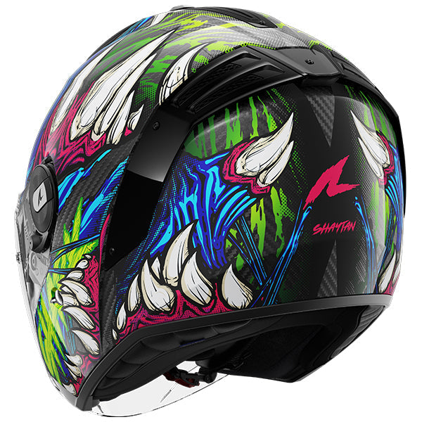 Shark RS Jet Carbon Open Face Helmet Shaytan Carbon / Green / Violet FREE 1 YEAR Returns, FREE UK Delivery | ThrottleChimp