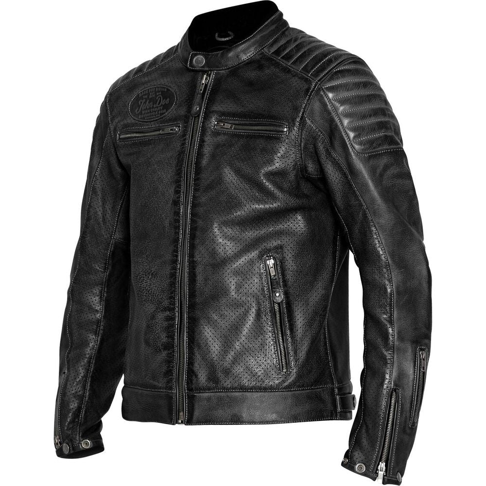 John Doe Storm Perforated Leather Jacket Black FREE 1 YEAR Returns, FREE UK Delivery | ThrottleChimp