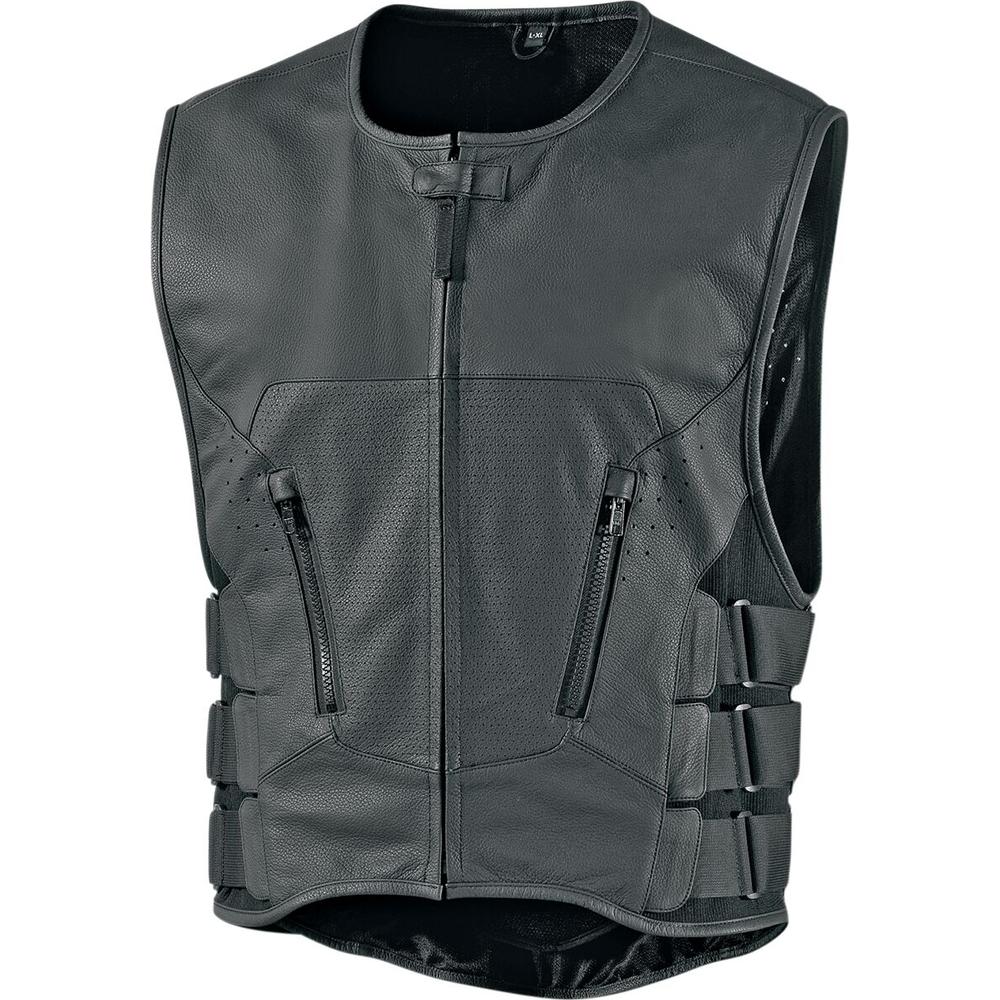 Icon Regulator D3O Stripped Leather Vest Black