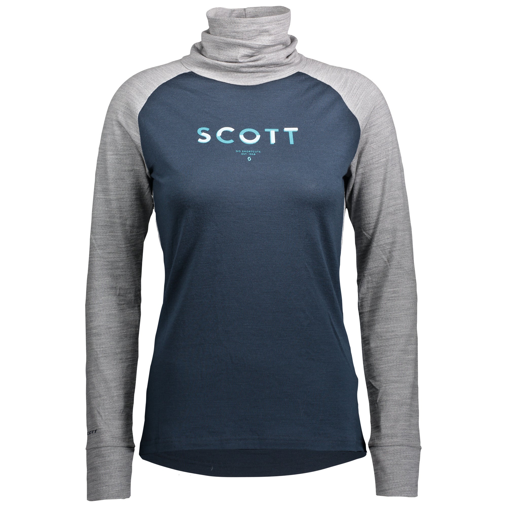 Scott Defined Merino Ladies High Neck Shirt Light Grey Melange / Dark Blue