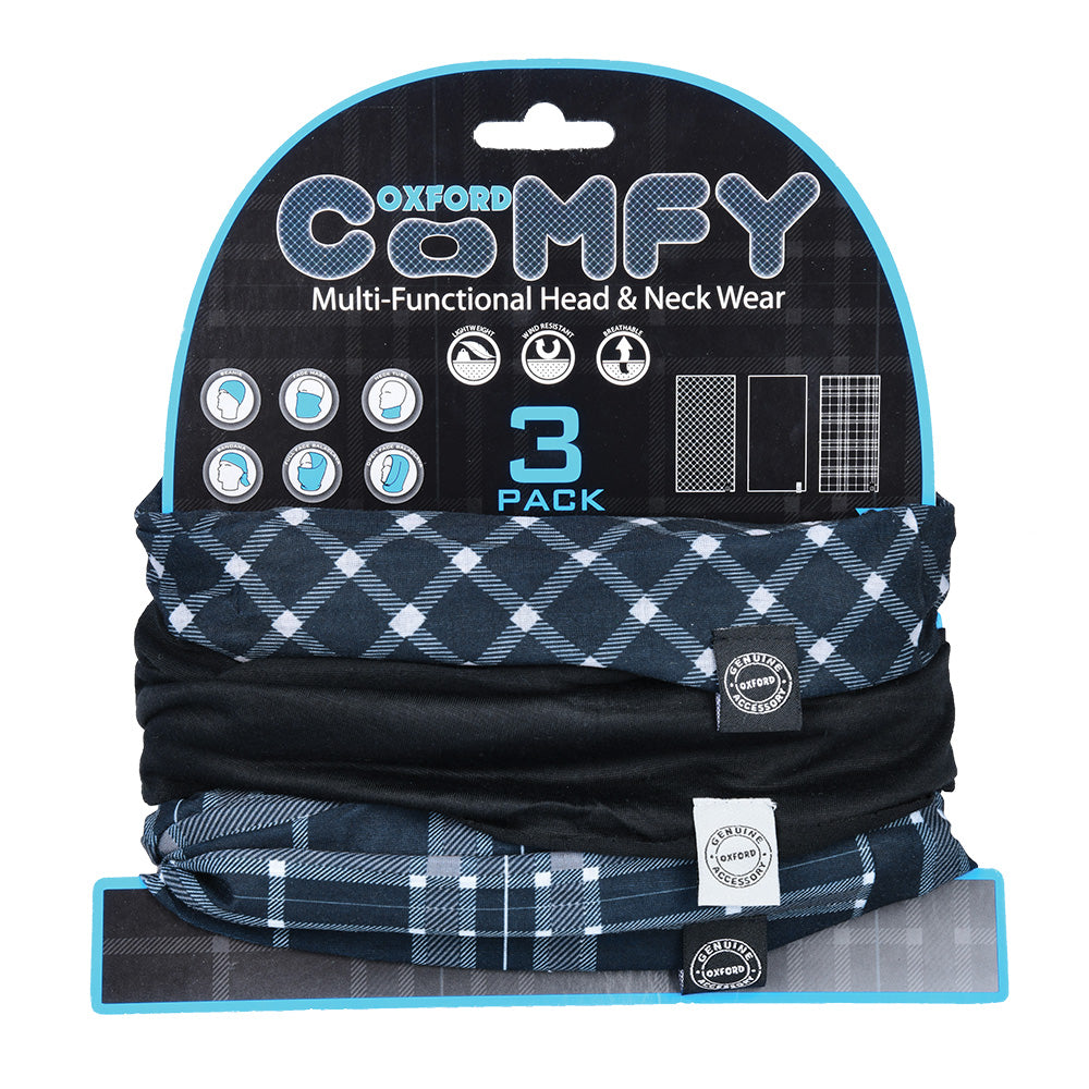 Oxford Comfy Neck Warmer Black / White / Tartan - Pack Of 3 - ThrottleChimp