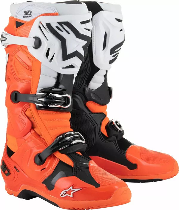 Alpinestars Tech 10 Enduro Boots Black / Fluo Orange / White FREE 1 Year Return, FREE UK Shipping | ThrottleChimp