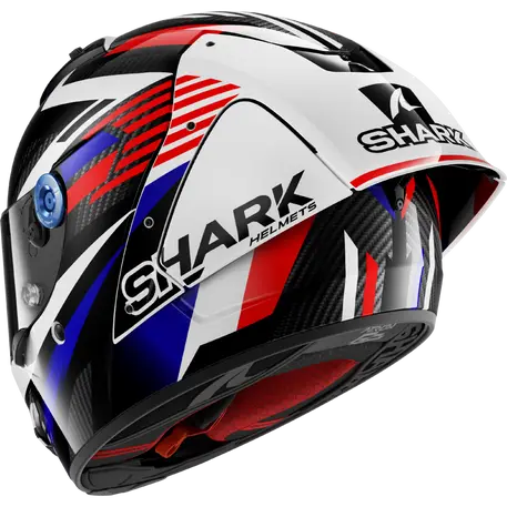 Shark Aeron-GP FIM Full Face Helmet Firstlap Carbon / Blue / Red / White FREE 1 YEAR Returns, FREE UK Delivery | ThrottleChimp