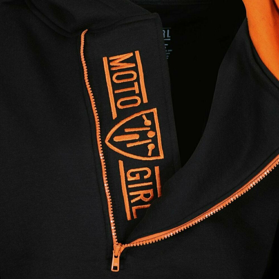 MotoGirl Helmet Ladies Hoodie Black / Orange FREE 1 YEAR Returns, FREE UK Delivery | ThrottleChimp