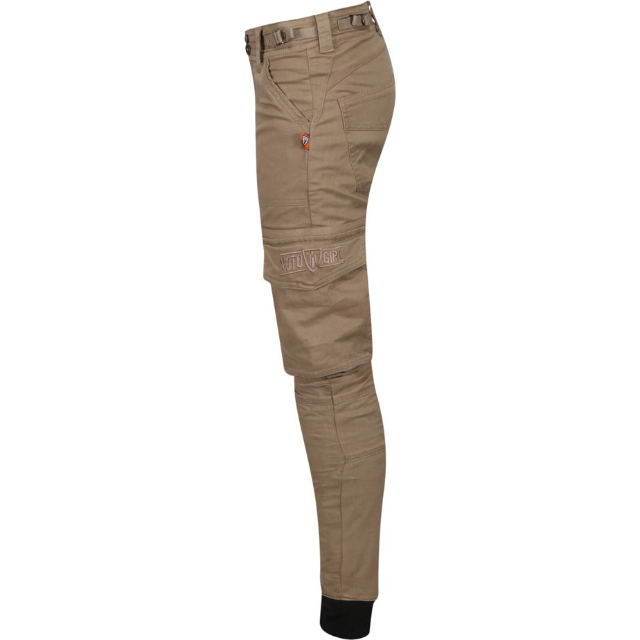 MotoGirl Lara Ladies Cargo Trouser Beige (Image 5) - ThrottleChimp