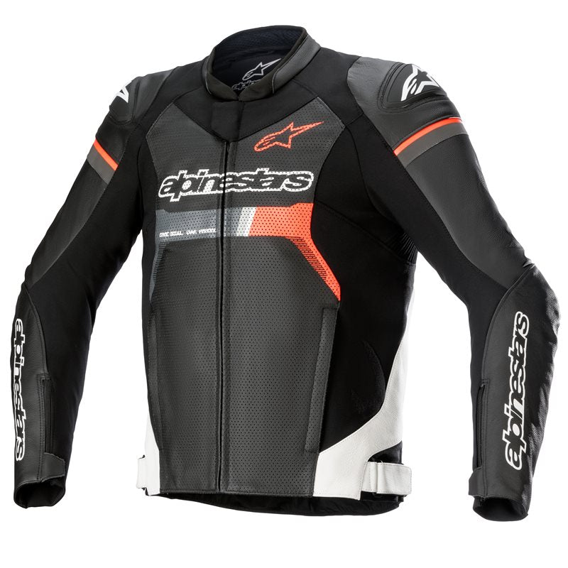 Alpinestars GP Force Leather Jacket Airflow Black / White / Fluo Red FREE 1 YEAR Returns, FREE UK Delivery | ThrottleChimp