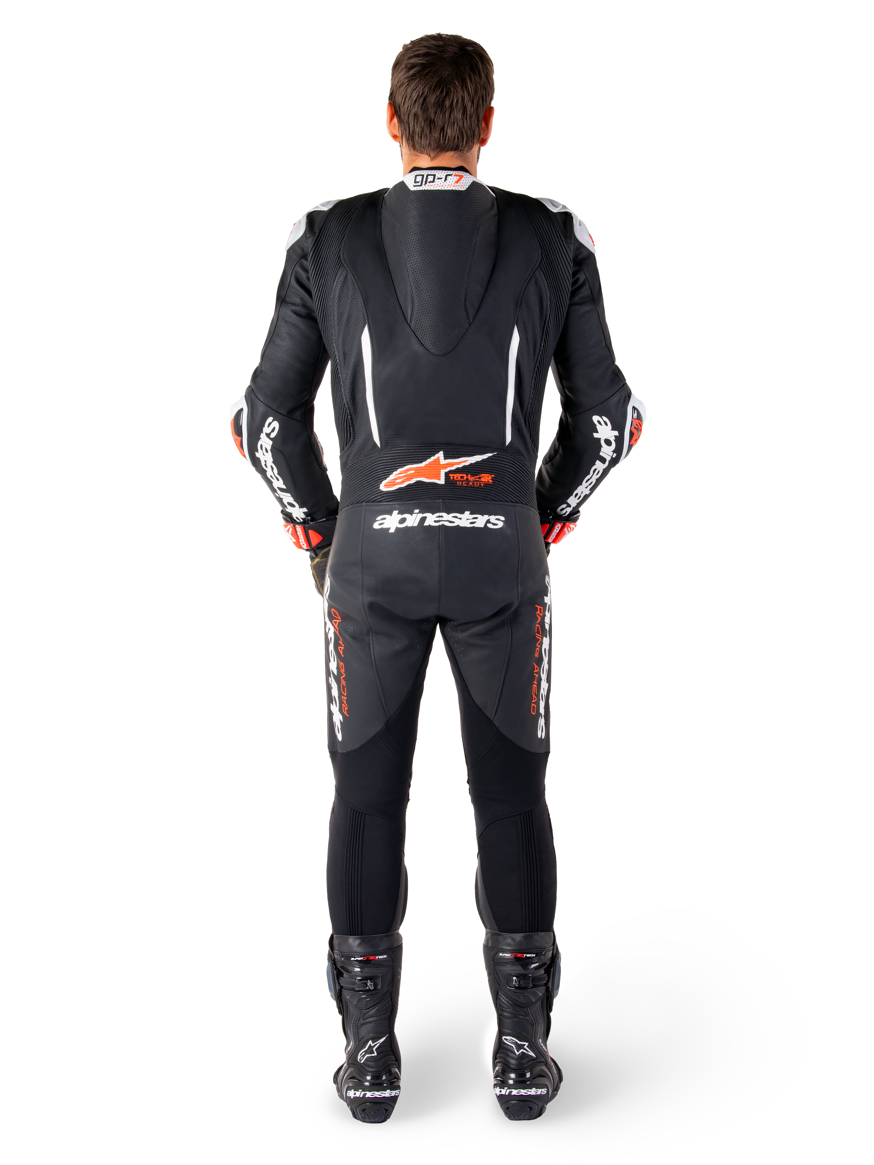 Alpinestars GP-R7 One Piece Leather Suit Black / White / Fluo Red FREE 1 YEAR Returns, FREE UK Delivery | ThrottleChimp