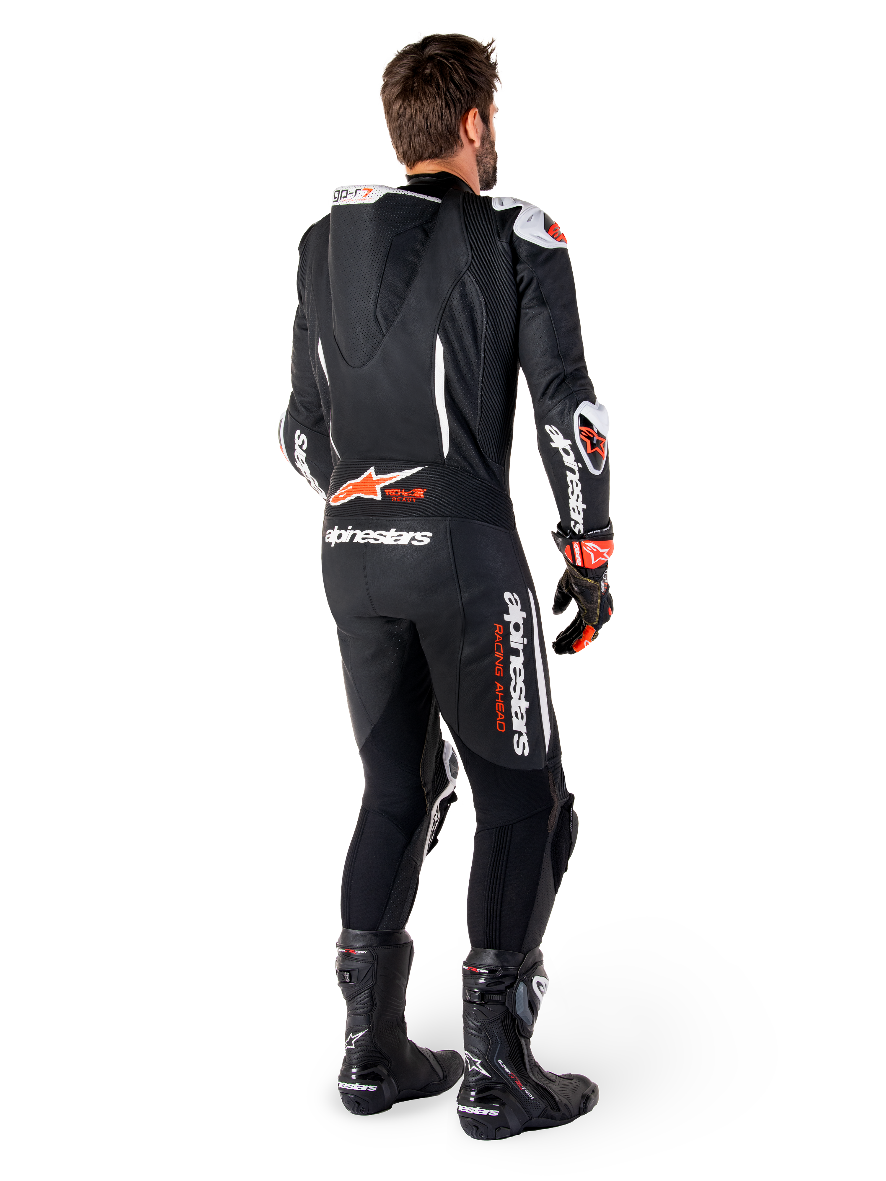 Alpinestars GP-R7 One Piece Leather Suit Black / White / Fluo Red FREE 1 YEAR Returns, FREE UK Delivery | ThrottleChimp