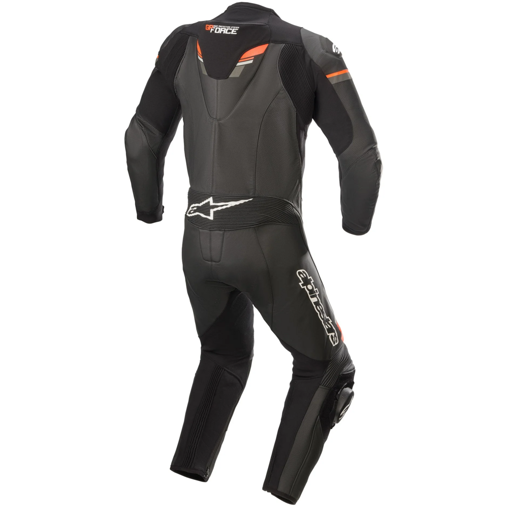 Alpinestars GP Force Chaser One Piece Leather Suit Black / Fluo Red FREE 1 YEAR Returns, FREE UK Delivery | ThrottleChimp