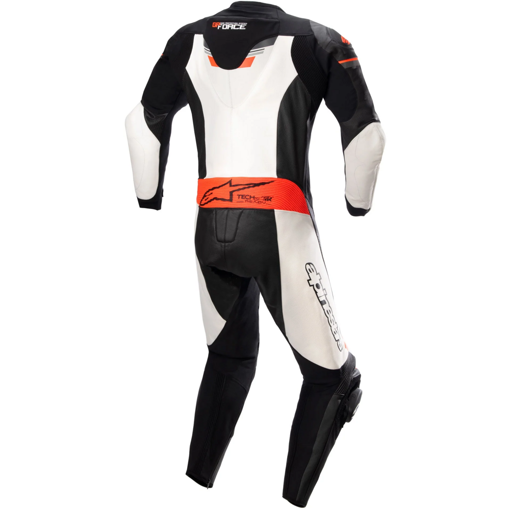 Alpinestars GP Force Chaser One Piece Leather Suit Black / White / Fluo Red FREE 1 YEAR Returns, FREE UK Delivery | ThrottleChimp