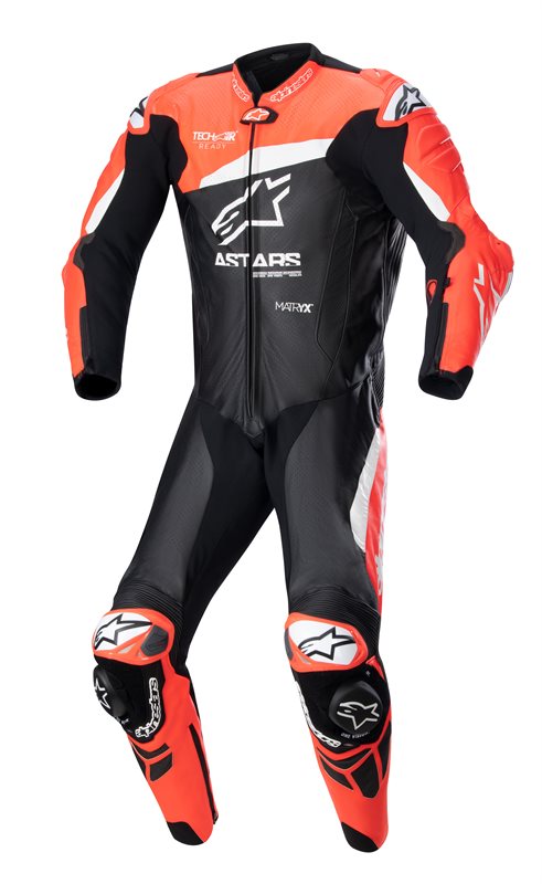 Alpinestars GP Plus V4 One Piece Leather Suit Black / Fluo Red / White FREE 1 YEAR Returns, FREE UK Delivery | ThrottleChimp