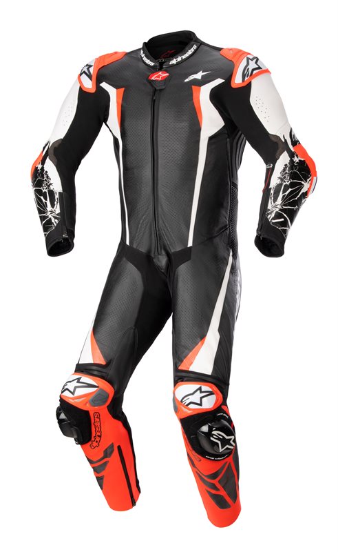 Alpinestars Racing Absolute V2 One Piece Leather Suit Black / White / Fluo Red FREE 1 YEAR Returns, FREE UK Delivery | ThrottleChimp