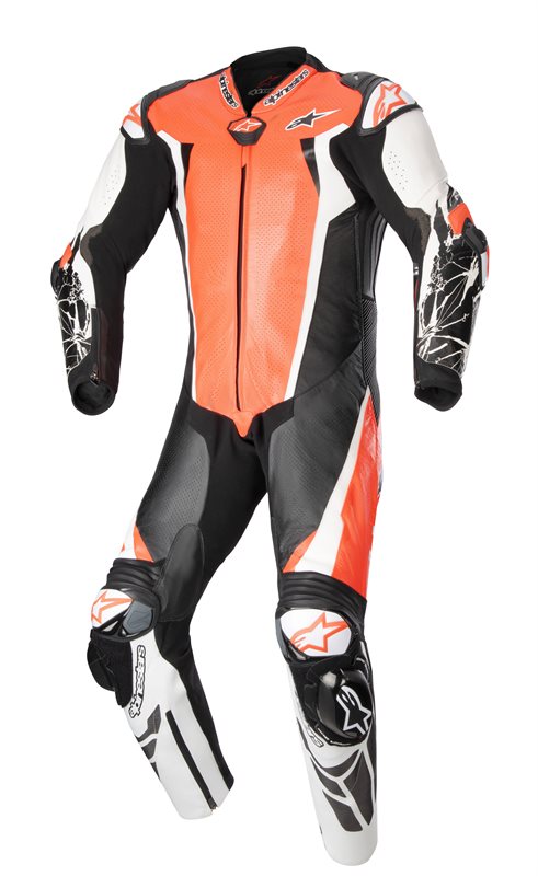 Alpinestars Racing Absolute V2 One Piece Leather Suit Fluo Red / White / Black FREE 1 YEAR Returns, FREE UK Delivery | ThrottleChimp