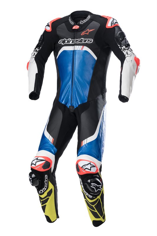 Alpinestars GP Tech V4 One Piece Suit Black / Blue / Fluo Yellow FREE 1 YEAR Returns, FREE UK Delivery | ThrottleChimp