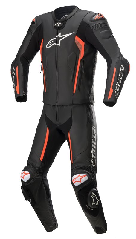 Alpinestars Missile V2 Two Piece Leather Suit Black / Fluo Red FREE 1 YEAR Returns, FREE UK Delivery | ThrottleChimp