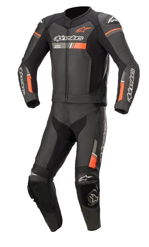 Alpinestars GP Force Chaser Two Piece Leather Suit Black / Fluo Red FREE 1 YEAR Returns, FREE UK Delivery | ThrottleChimp