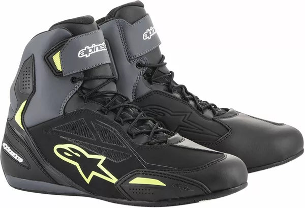 Alpinestars Faster-3 Drystar Riding Shoes Black / Grey / Yellow FREE 1 Year Return, FREE UK Shipping | ThrottleChimp