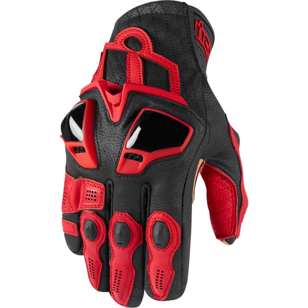 Icon Hypersport Short Leather Gloves Red