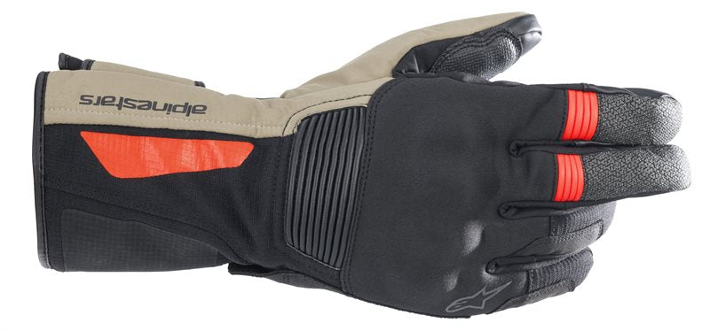 Alpinestars Denali Aerogel Drystar Gloves Black / Dark Khaki / Fluo Red FREE 1 YEAR Returns, FREE UK Delivery | ThrottleChimp