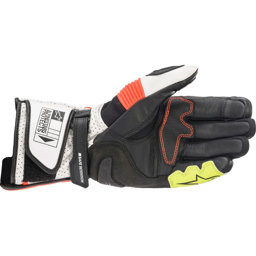 Alpinestars SP-2 V3 Leather Gloves White / Fluo Red / Black FREE 1 YEAR Returns, FREE UK Delivery | ThrottleChimp