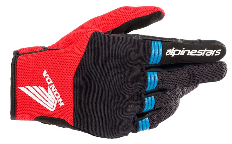 Alpinestars Honda Copper Gloves Black / Bright Red / Blue FREE 1 YEAR Returns, FREE UK Delivery | ThrottleChimp