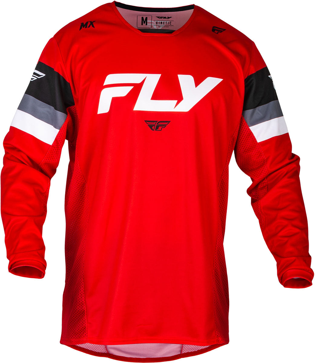 Fly Racing Kinetic Prix MX Jersey Red / Grey / White FREE 1 YEAR Returns, FREE UK Delivery | ThrottleChimp