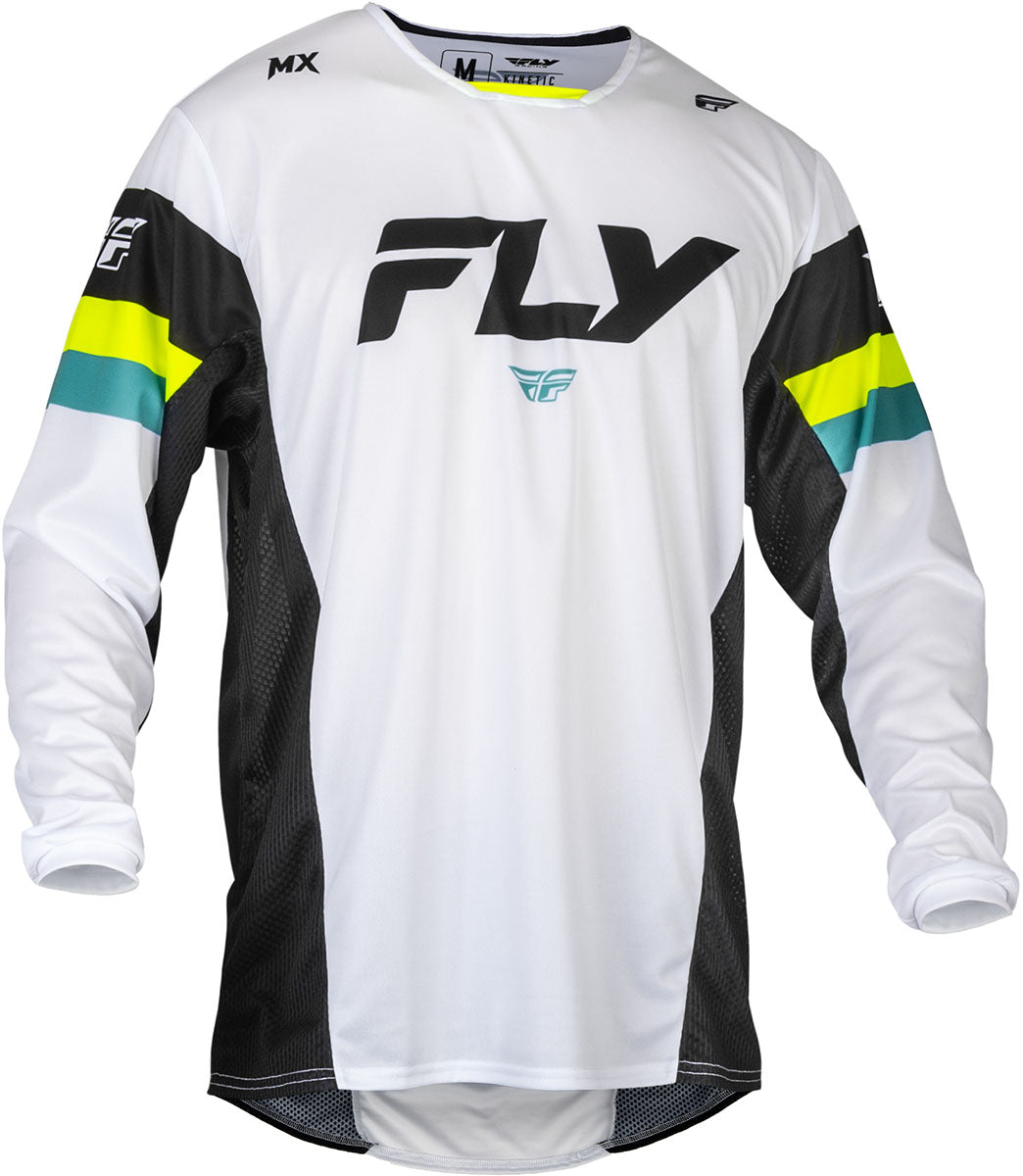 Fly Racing Kinetic Prix MX Jersey White / Black / Hi-Viz FREE 1 YEAR Returns, FREE UK Delivery | ThrottleChimp