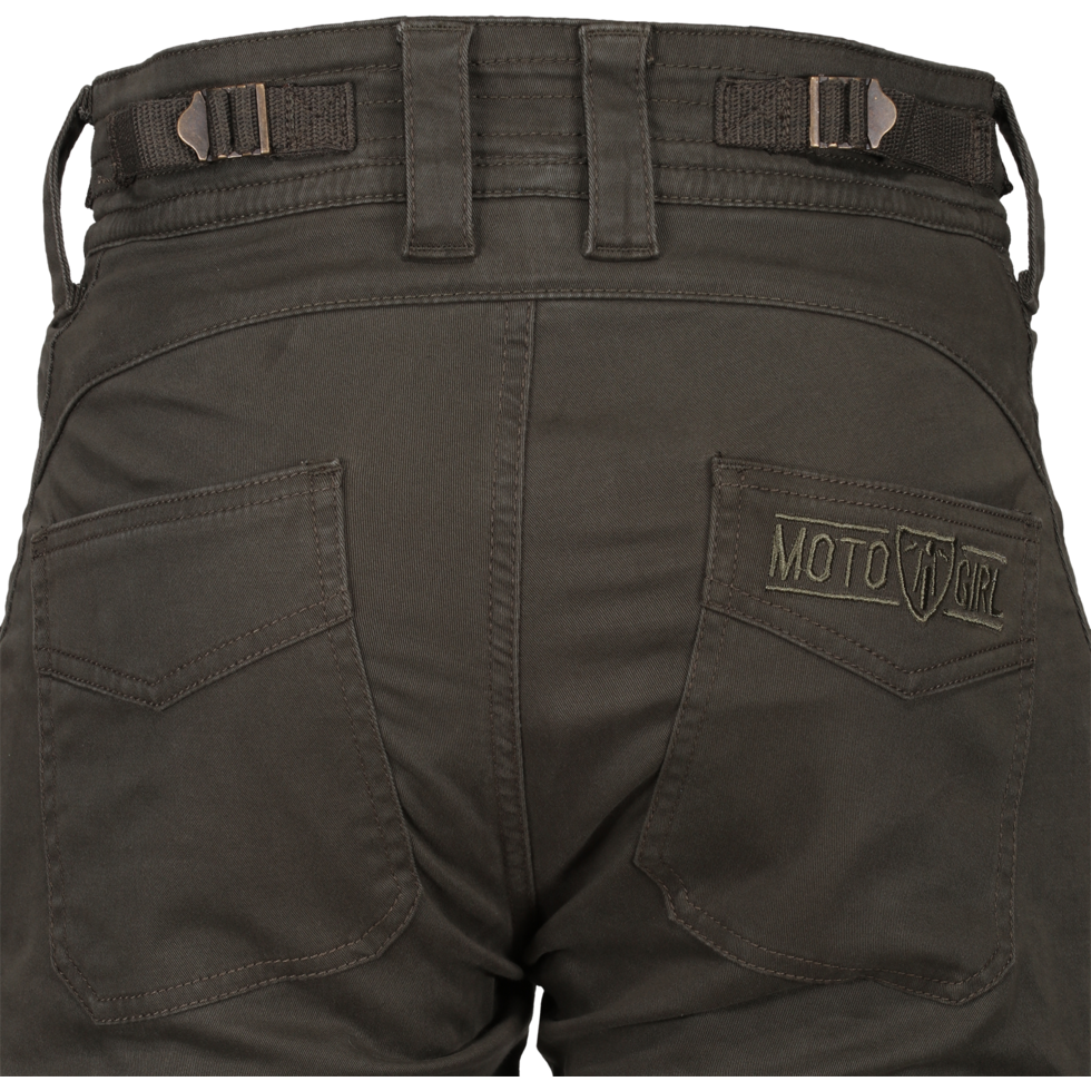 MotoGirl Lara Ladies Cargo Trouser Olive Green (Image 7) - ThrottleChimp