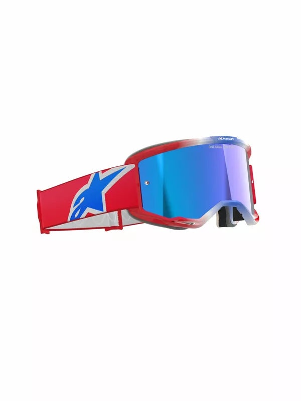 Alpinestars Vision 5 Corp Goggles Red / White / Blue / Mirror Blue FREE 1 Year Return, FREE UK Shipping | ThrottleChimp