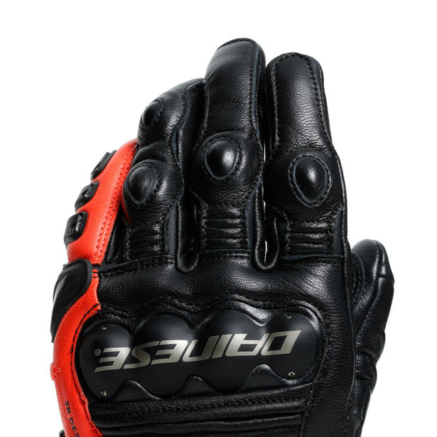 Dainese 4 Stroke 2 Leather Gloves Black / Fluo Red (Image 7) - ThrottleChimp