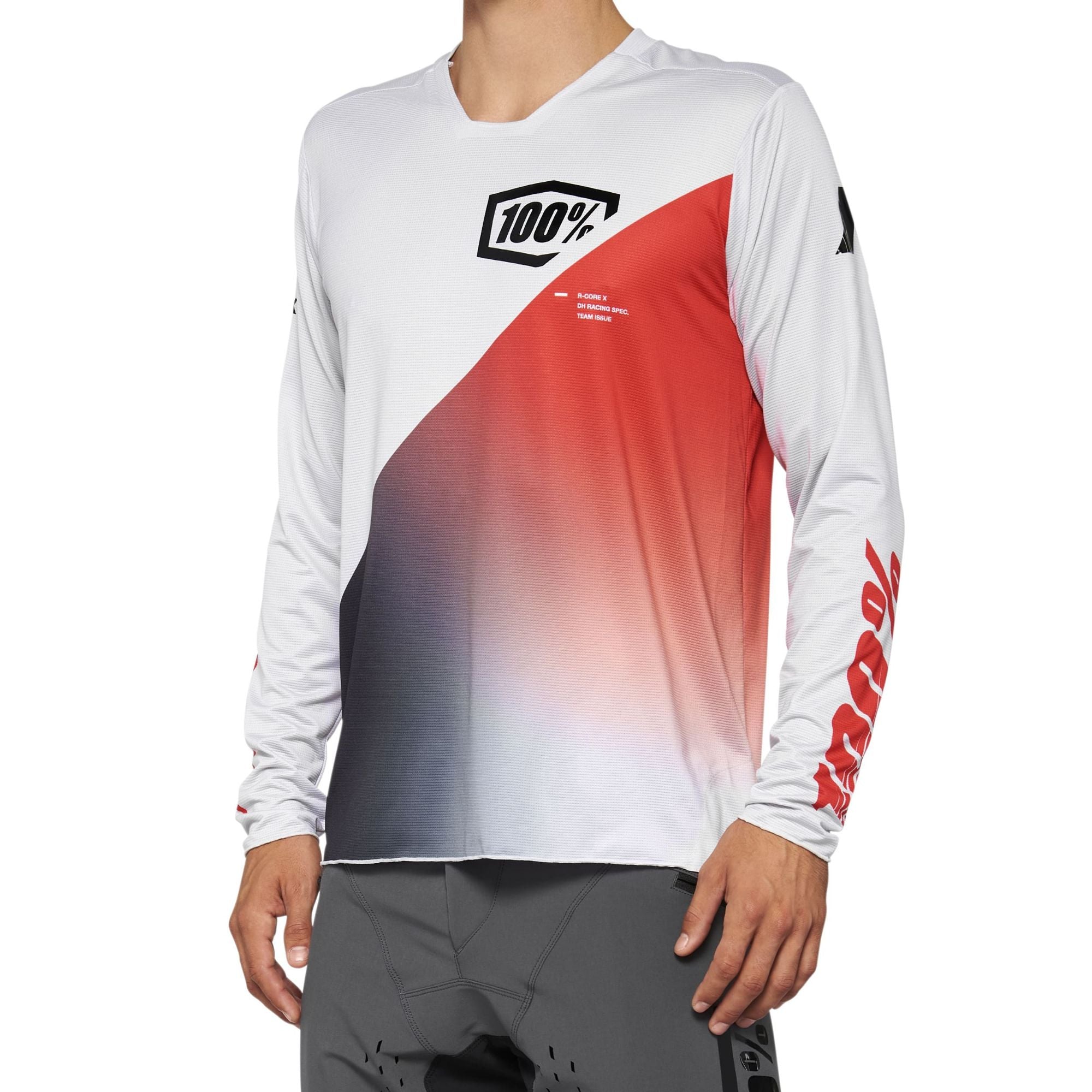 100% R-Core X Long Sleeves Jersey Grey / Racer Red FREE 1 YEAR Returns, FREE UK Delivery | ThrottleChimp