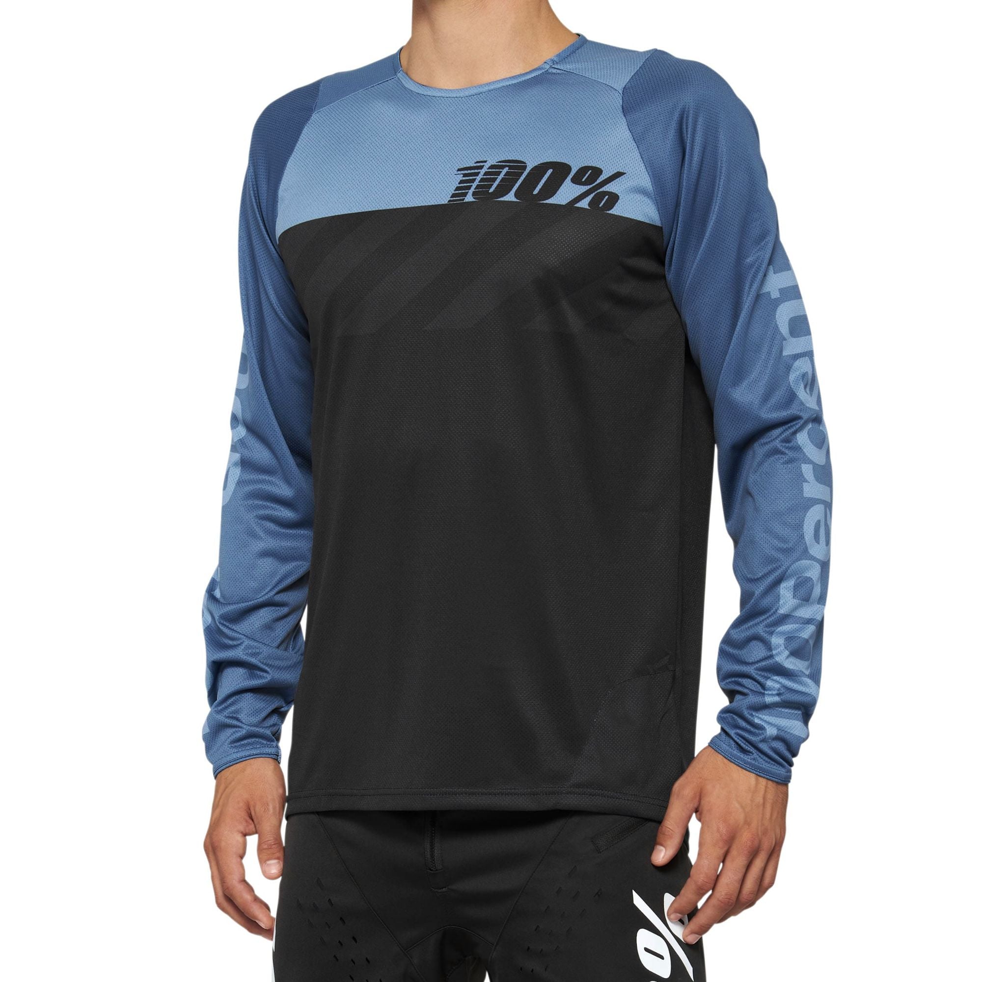 100% R-Core Long Sleeves Jersey Black / Slate Blue FREE 1 YEAR Returns, FREE UK Delivery | ThrottleChimp