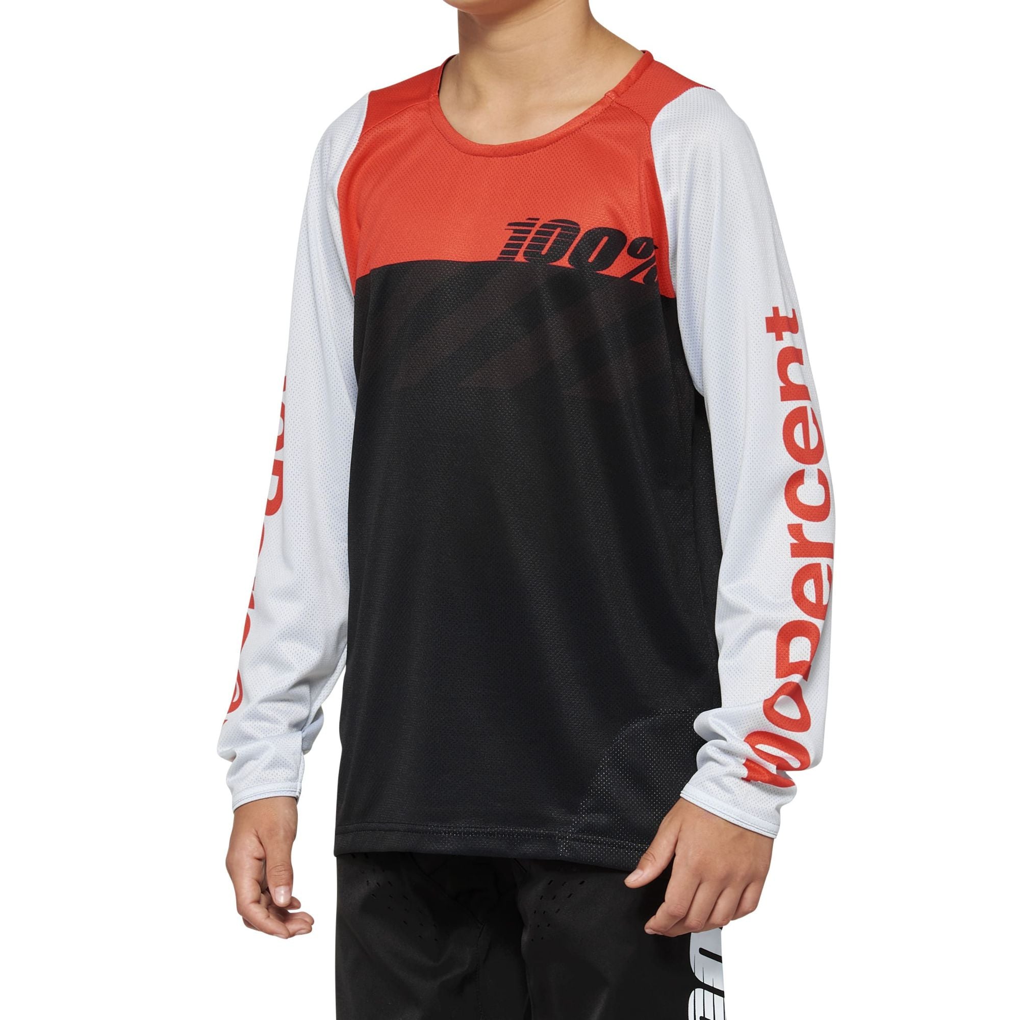 100% R-Core Youth Long Sleeves Jersey Black / Racer Red FREE 1 YEAR Returns, FREE UK Delivery | ThrottleChimp