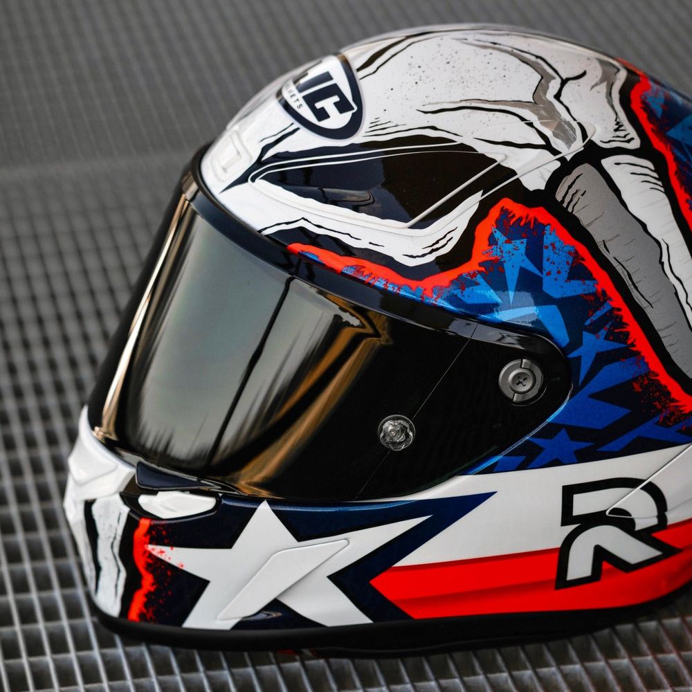 HJC RPHA 1 Garrett Gerloff Replica Full Face Helmet MC21 White / Red / Blue FREE 1 YEAR Returns, FREE UK Delivery | ThrottleChimp