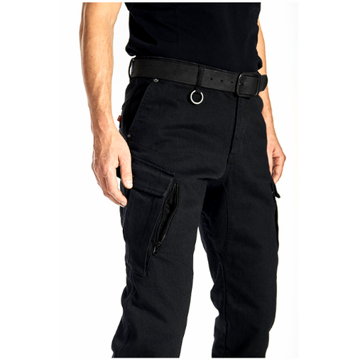 Pando Moto Mark Kev 01 Slim Fit Cargo Trouser Black (Image 3) - ThrottleChimp